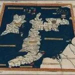 Prima Europe tabula. A 1486 woodcut copy of Ptolemy's 2nd-century map of Roman Britain