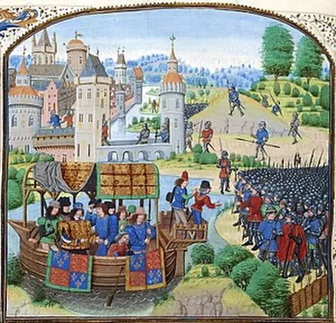 In 1381 Richard II in England meets leaders of the Peasants' Revolt on Blackheath