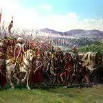Modern painting of Mehmed and the Ottoman Army approaching Constantinople with a giant bombard, by Fausto Zonaro