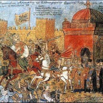 Painting of the Fall of Constantinople, by Theophilos Hatzimihail