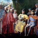 Roger I and Robert Guiscard receiving the keys of the city of Palermo from the Arabs